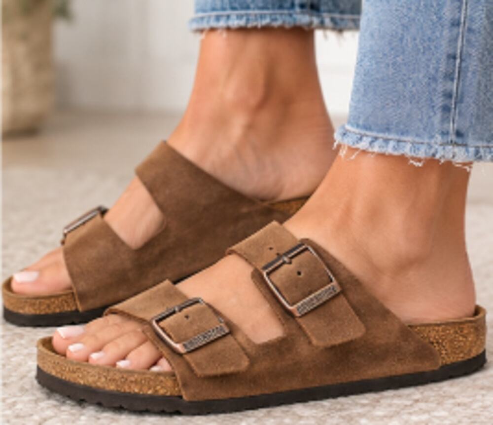 Birkenstock Arizona Size 40 Brown Suede Leather 2 Strap Sandals